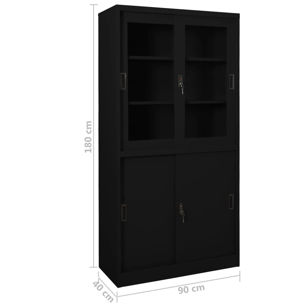 Dulap de birou cu ușă glisantă, negru, 90x40x180 cm, oțel