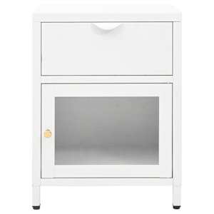 vidaXL Nattbord hvit 40x30x54,5 cm st&aring;l og glass