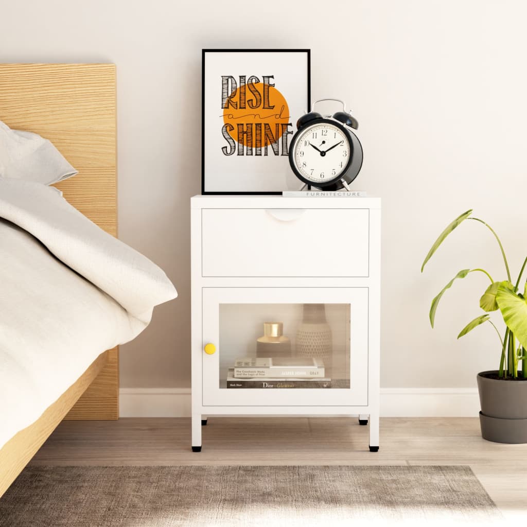 Nightstand White 40x30x54.5 cm Steel and Glass