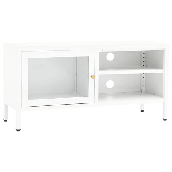vidaXL telerialus, valge, 90 x 30 x 44 cm, teras ja klaas
