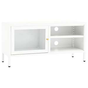 TV stolek bílý 90 x 30 x 44 cm ocel a sklo - obrázek 2