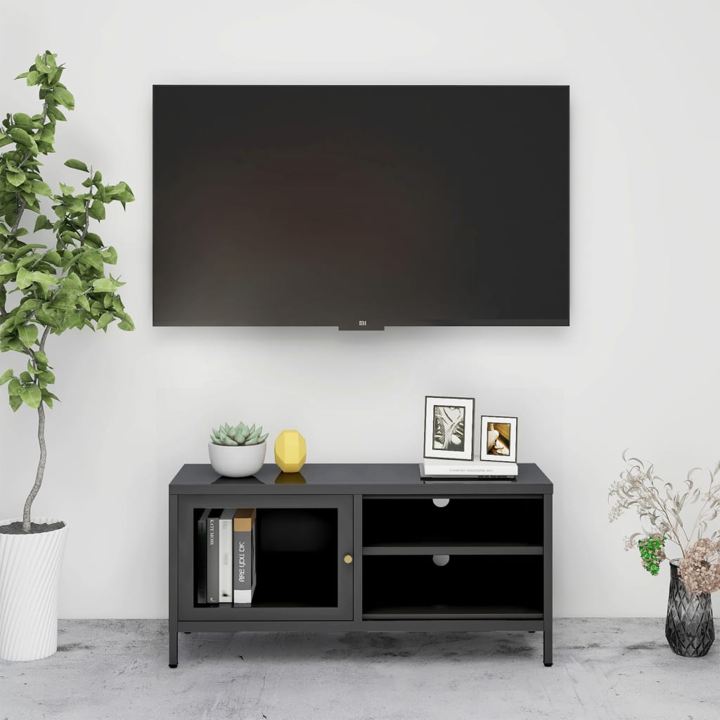 TV-Schrank Anthrazit 90x30x44 cm Stahl und Glas kaufen