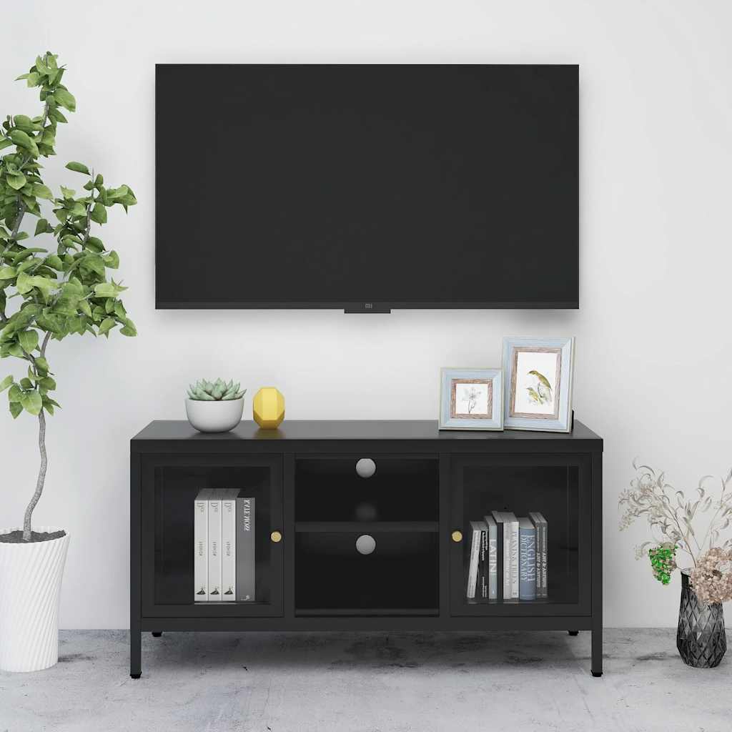 vidaXL Dulap TV, negru, 105x35x52 cm, oțel și sticlă