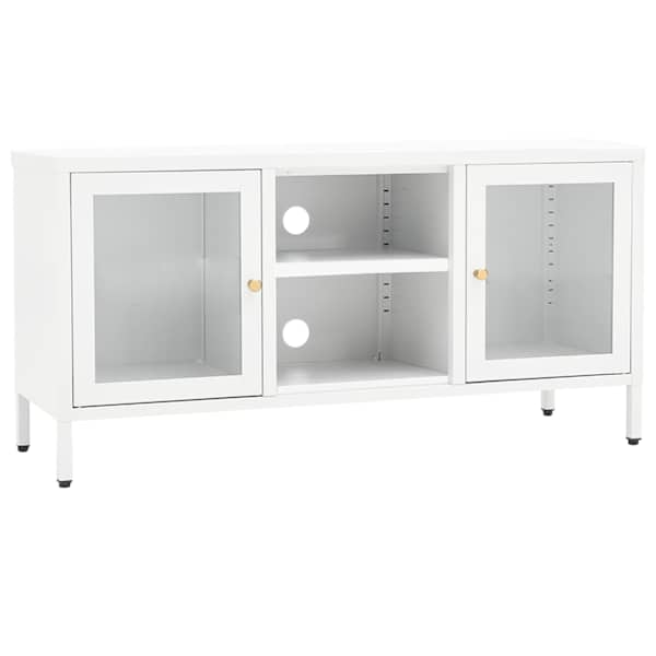 vidaXL telerialus, valge, 105 x 35 x 52 cm, teras ja klaas
