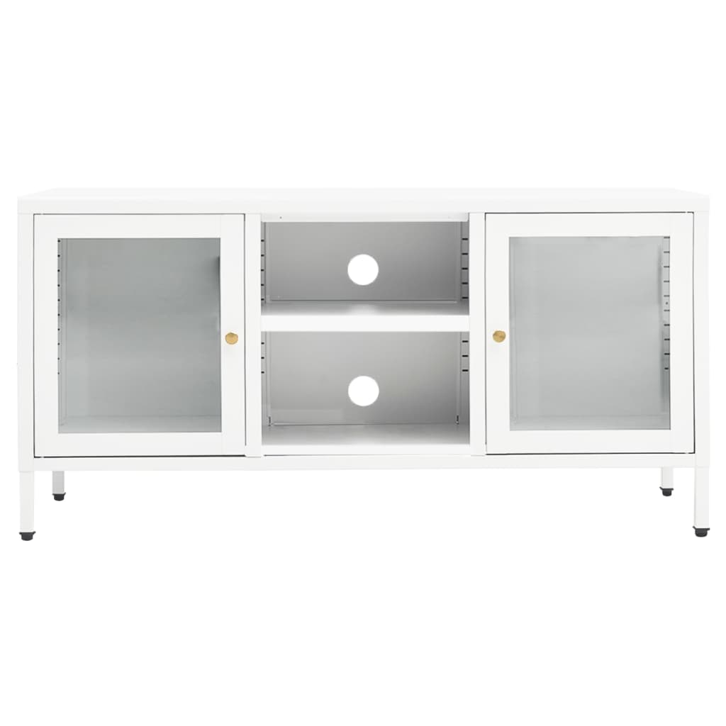 Meuble TV Blanc 105x35x52 cm Acier et verre | meublestv.fr 4