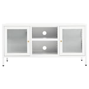 TV stolek bílý 105 x 35 x 52 cm ocel a sklo - obrázek 3