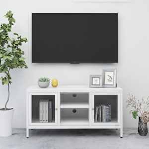 TV stolek bílý 105 x 35 x 52 cm ocel a sklo