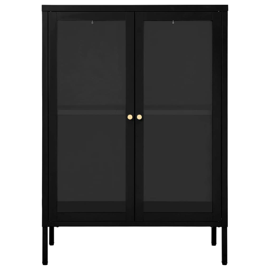fekete acél és üveg tálalószekrény 75 x 35 x 105 cm