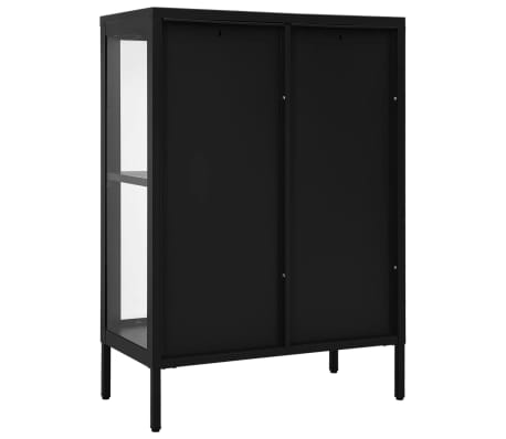 Credenza Nera 85x40x180 cm Vetro e Acciaio