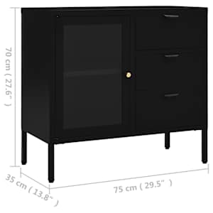 Příborník černý 75 x 35 x 70 cm ocel a tvrzené sklo - obrázek 11