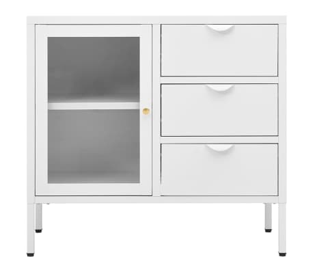 vidaXL Buffet Blanc 75x35x70 cm Acier et verre tremp&eacute;