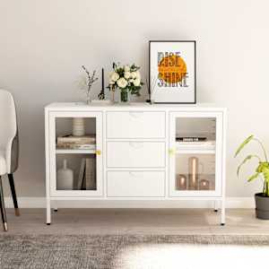 Stranska omarica bela 105x35x70 cm jeklo in kaljeno steklo