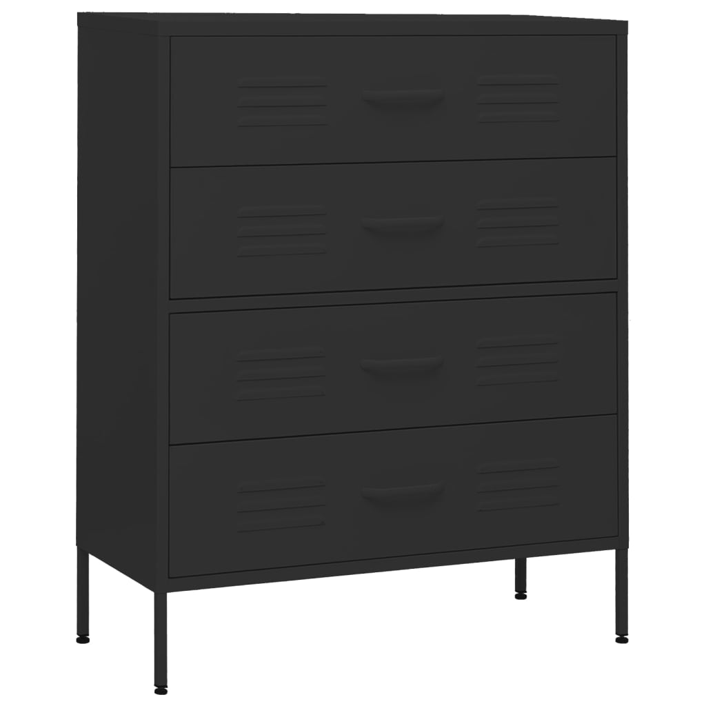 Image of vidaXL Chest of Drawers Black 80x35x101.5 cm Steel