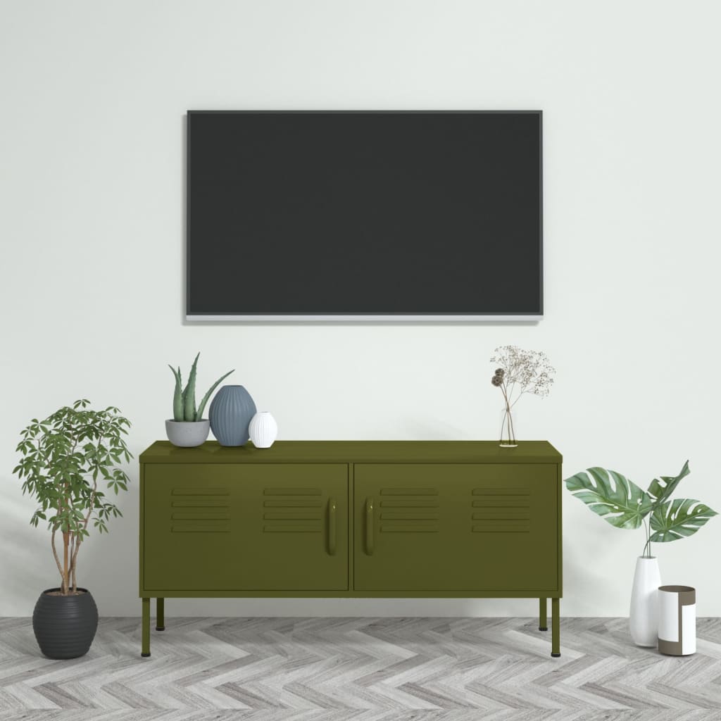 TV skříňka olivově zelená 105 x 35 x 50 cm ocel