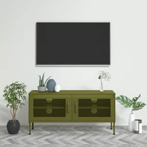 TV omarica olivno zelena 105x35x50 cm jeklo