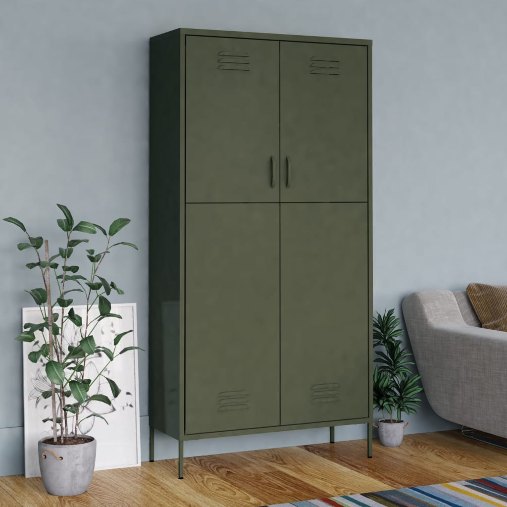 Šatní skříň olivově zelená 90 x 50 x 180 cm ocel