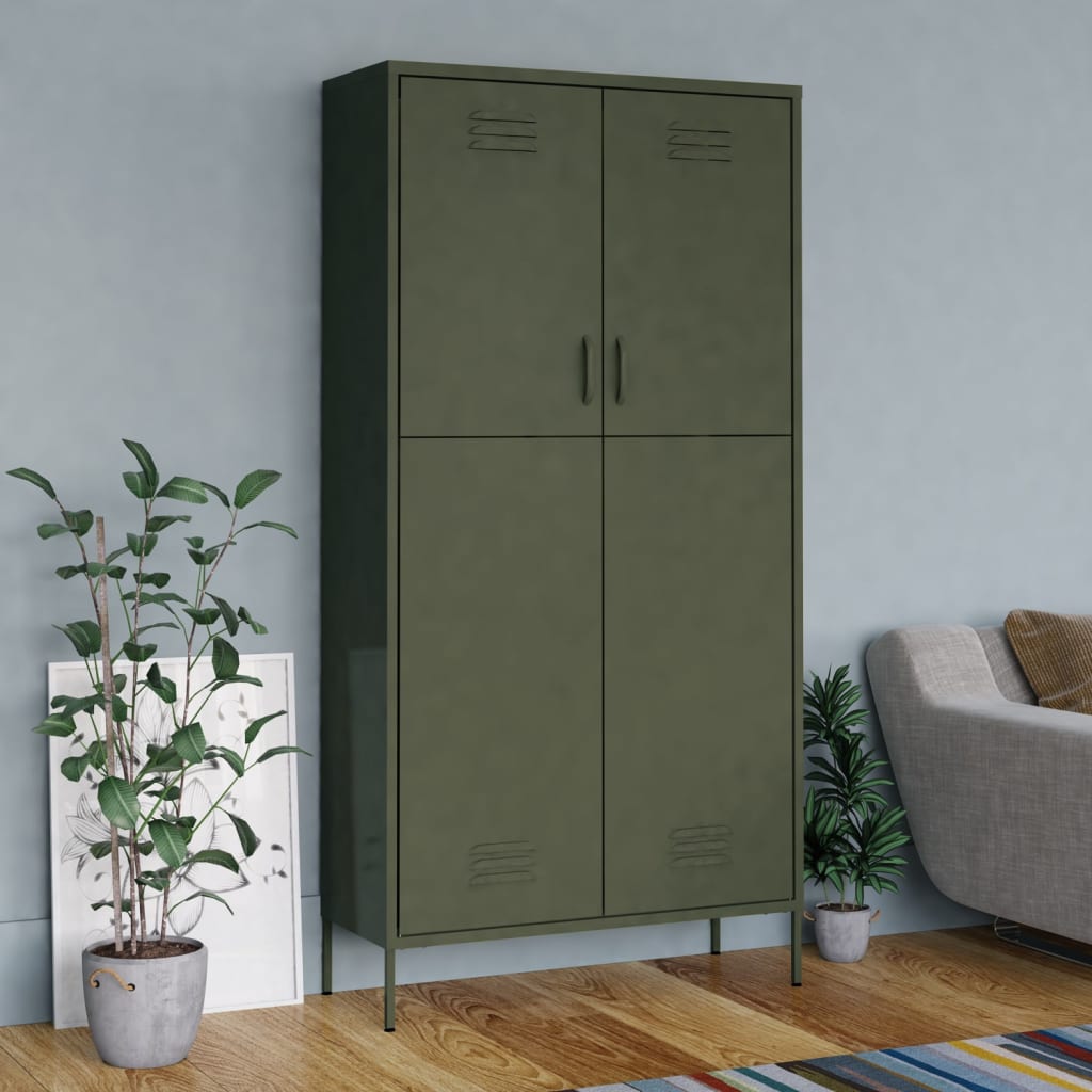 vidaXL Kleiderschrank Olivgrün 90x50x180 cm Stahl