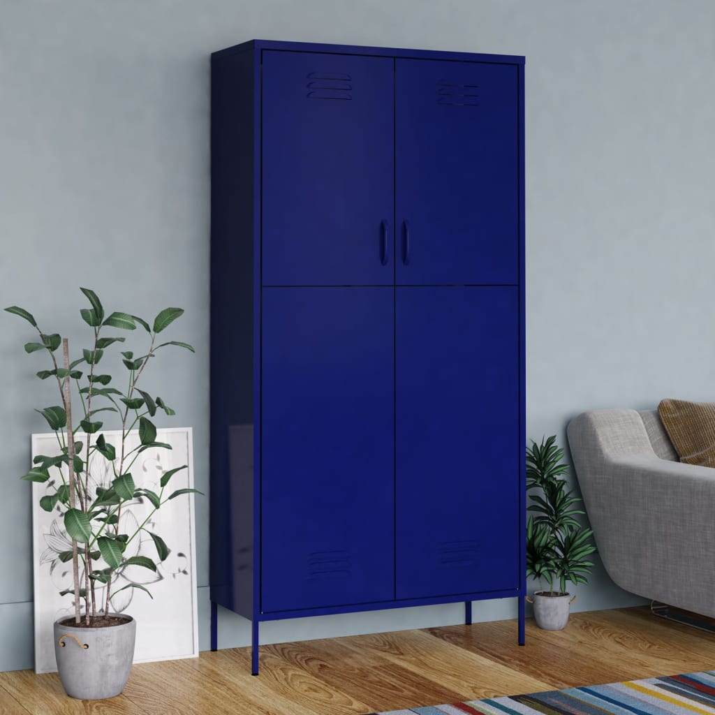 vidaXL Kleiderschrank Marineblau 90x50x180 cm Stahl