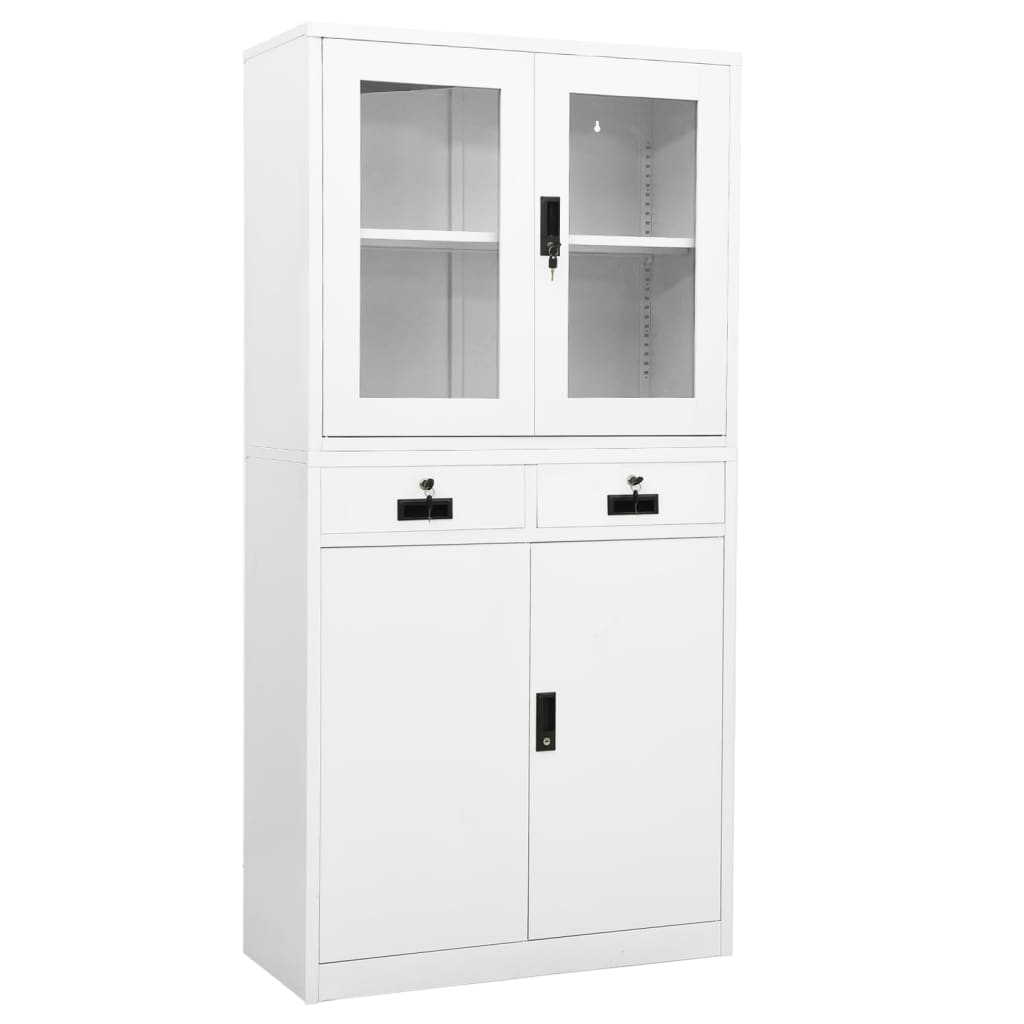 vidaXL Dulap de birou, alb, 90x40x180 cm, oțel/sticlă securizată