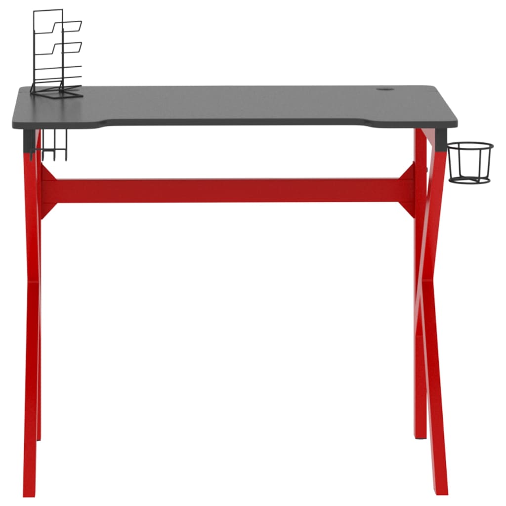 vidaXL Bureau de jeu et pieds en forme de K Noir et rouge 90x60x75 cm