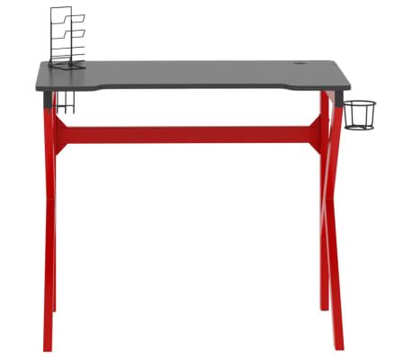 vidaXL Pelipöytä K-muotoisilla jaloilla musta ja punainen 90x60x75 cm