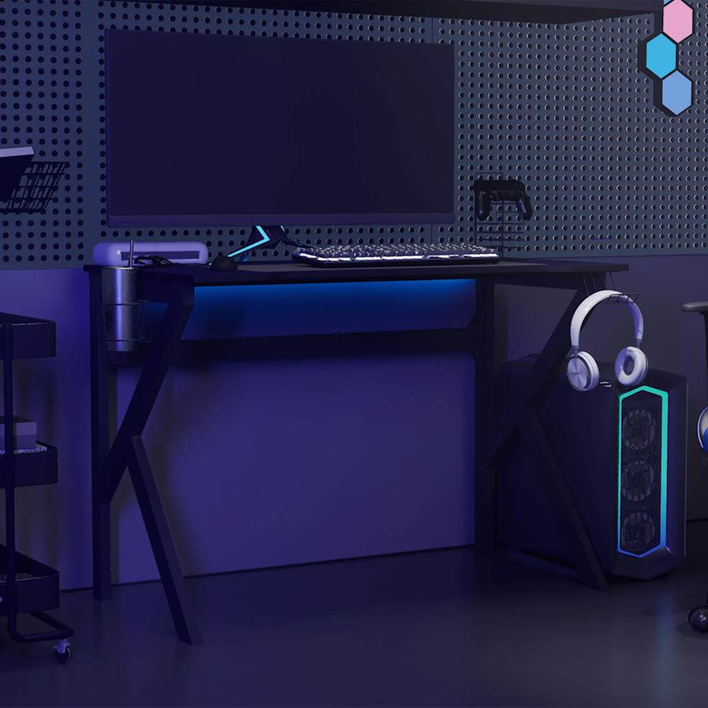 vidaXL Birou de gaming cu picioare formă K, negru, 110x60x75 cm