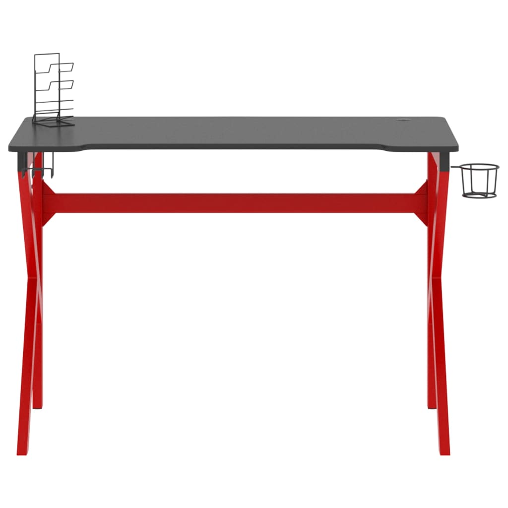 vidaXL Gaming Desk with K Shape Legs Black and Red 110x60x75 cm