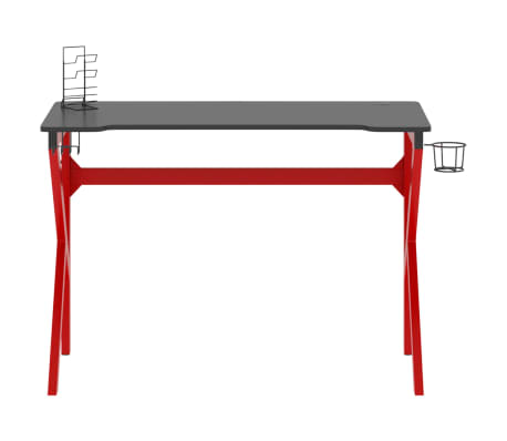 vidaXL Gaming Desk with K Shape Legs Black and Red 110x60x75 cm