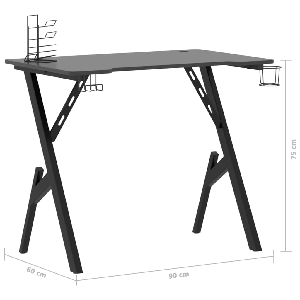 imagem de vidaXL Secretária de gaming c/ pernas em forma de Y 90x60x75 cm preto10