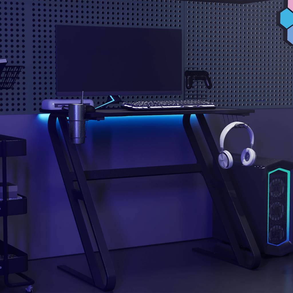 vidaXL Birou de gaming cu picioare în formă de ZZ, negru, 90x60x75 cm