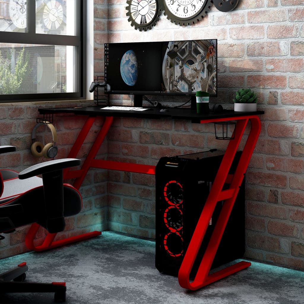 vidaXL Birou de gaming cu picioare formă ZZ, negru/roșu, 110x60x75 cm vidaXL
