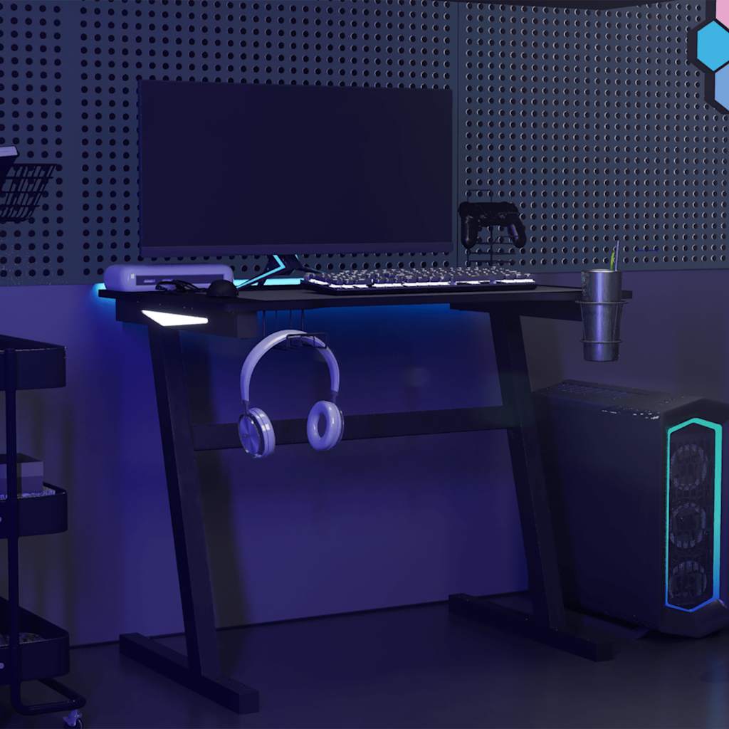 

vidaXL Gamingbureau met Z-vormige poten LED 90x60x75 cm zwart
