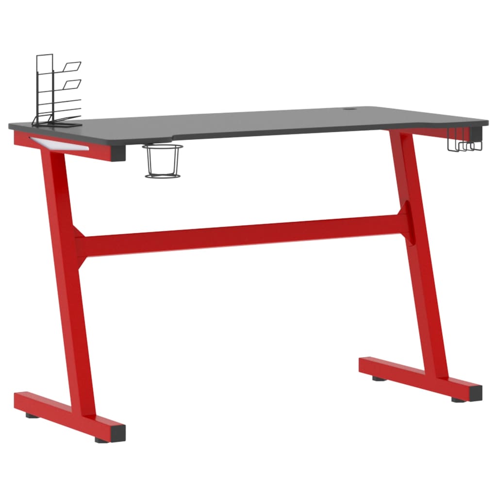 vidaXL Bureau de jeu à LED en forme de Z Noir et rouge 110x60x75 cm