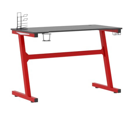 vidaXL Bureau de jeu à LED en forme de Z Noir et rouge 110x60x75 cm