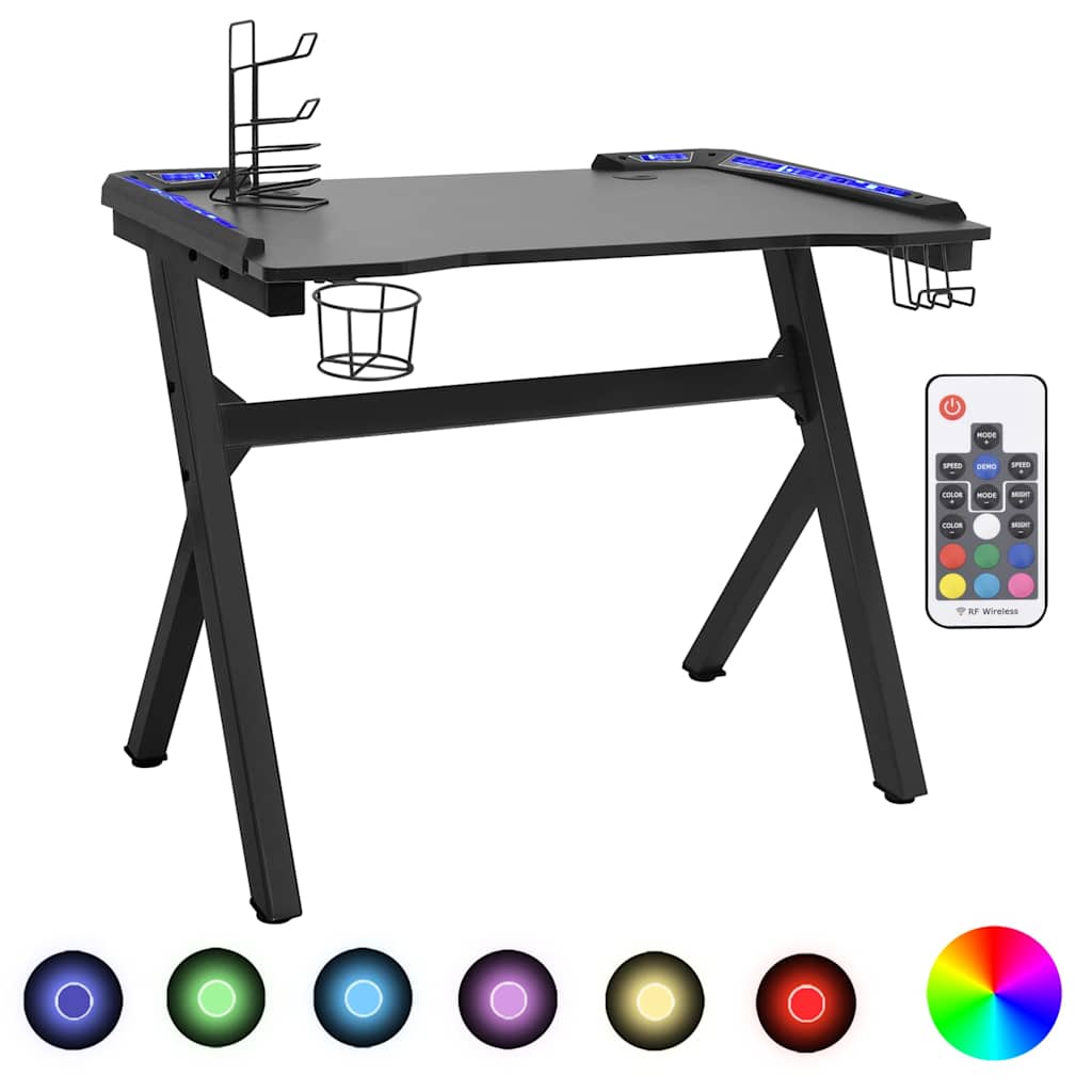 Thumbnail - vidaXL Gaming-Schreibtisch mit LED und Y-Gestell Schwarz 90x60x75 cm