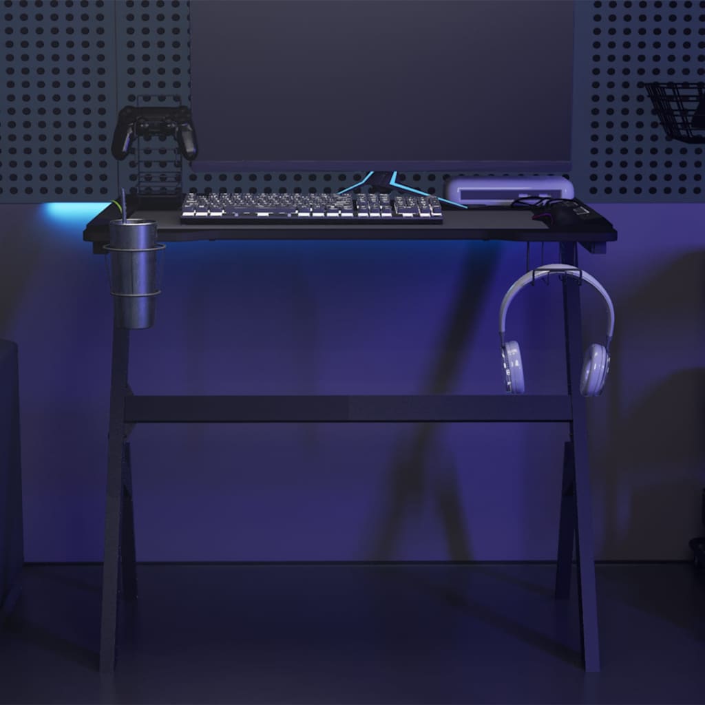 vidaXL Gaming-Schreibtisch mit LED und Y-Gestell Schwarz 90x60x75 cm
