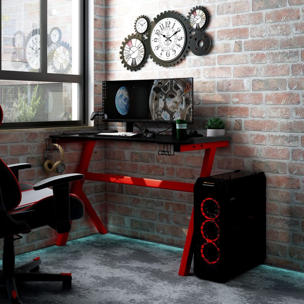 vidaXL Birou de gaming LED cu picioare formă Y negru/roșu 90x60x75 cm Mobila Laguna imagine noua