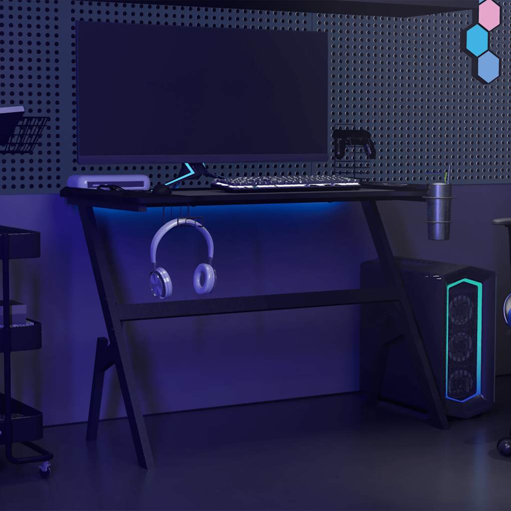 vidaXL Birou de gaming cu picioare formă Y, negru, 110x60x75 cm, LED
