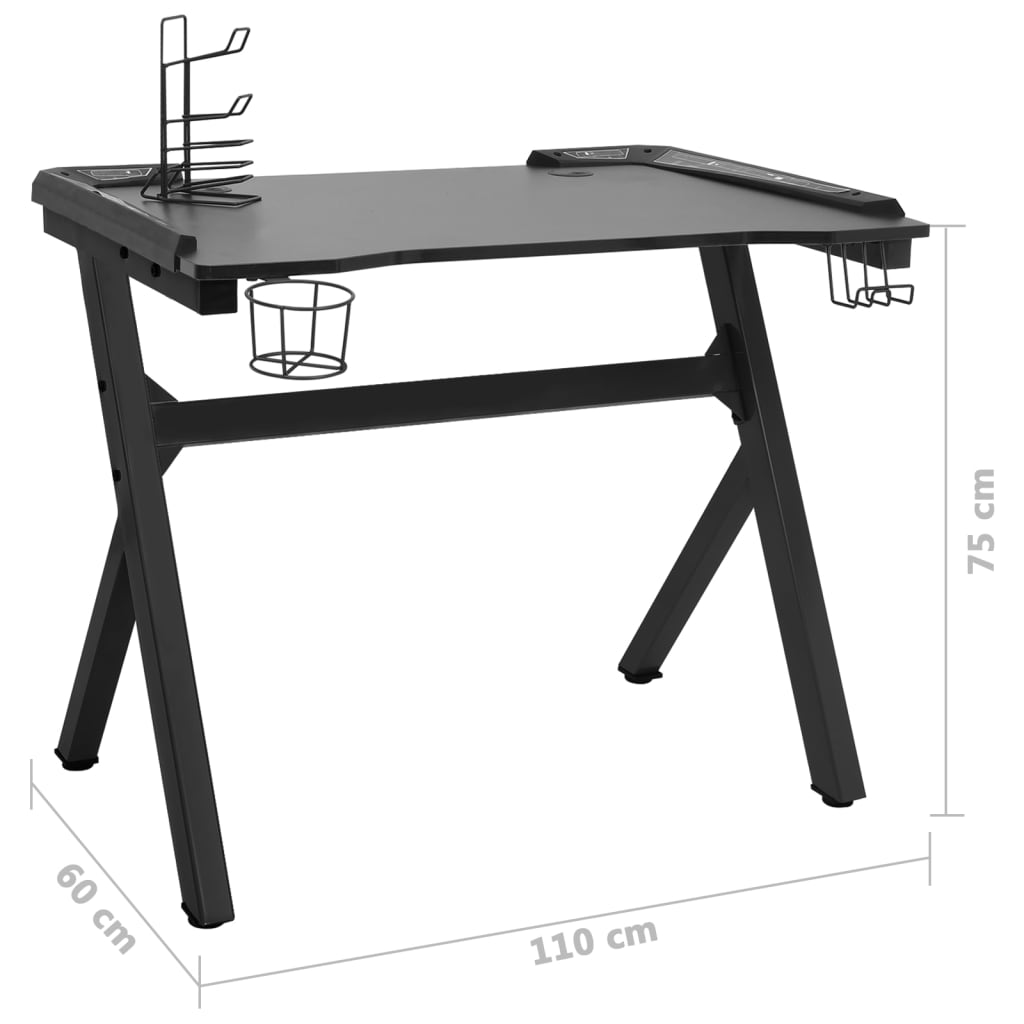 Гейминг бюро LED с Y-образна форма, черно, 110x60x75 см