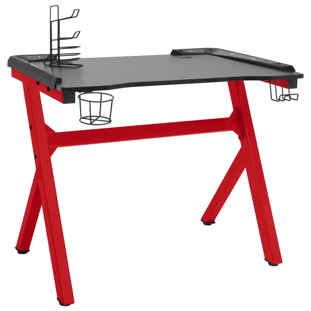 

vidaXL Gamingbureau met Y-vormige poten LED 110x60x75 cm zwart en rood