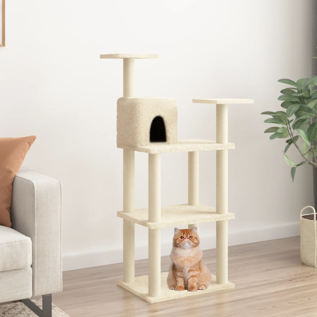 Arbre à chat avec griffoirs en sisal Crème 119 cm