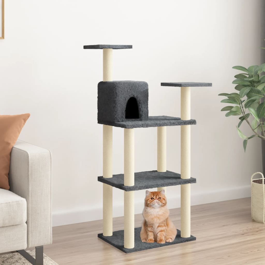 Arbre à chat avec griffoirs en sisal Gris foncé 119 cm