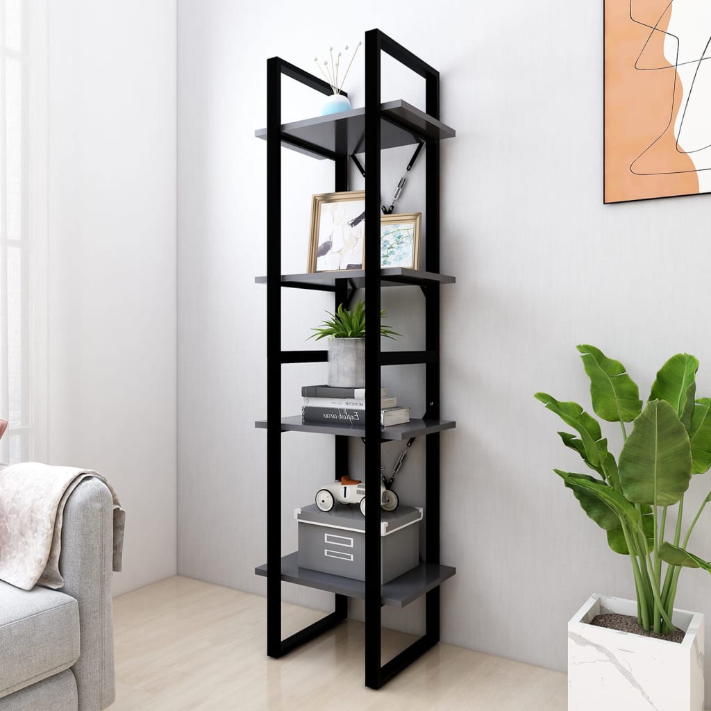 vida XL Bücherregal 4 Fächer Grau 40x 30x 140 cm Holzwerkstoff