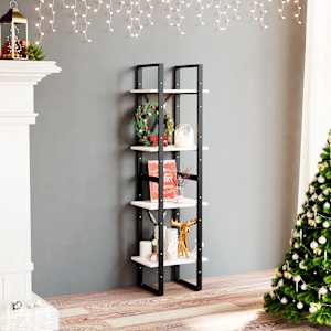 Knjižna omara 4-nadstropna bela 40x30x140 cm trdna borovina