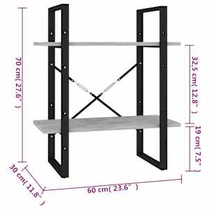 Knihovna se 2 policemi betonově šedá 60 x 30 x 70 cm kompozit - obrázek 7