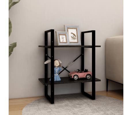 vidaXL Spintelė knygoms, 2 lentynos, juoda, 60x30x70cm, pu&scaron;ies masyvas