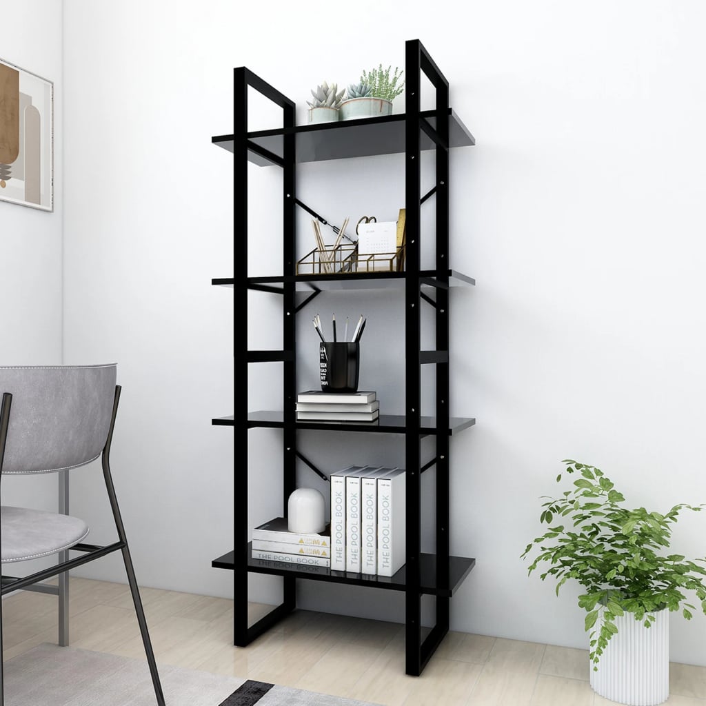 vidaXL 4-Tier Book Cabinet Black 60x30x140 cm Engineered Wood