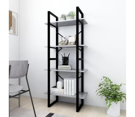 vidaXL Βιβλιοθήκη με 4 Ράφια Γκρι Σκυροδέματος 60x30x140εκ Μοριοσανίδα