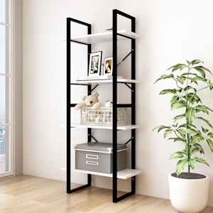 Knjižna omara 4-nadstropna bela 60x30x140 cm trdna borovina