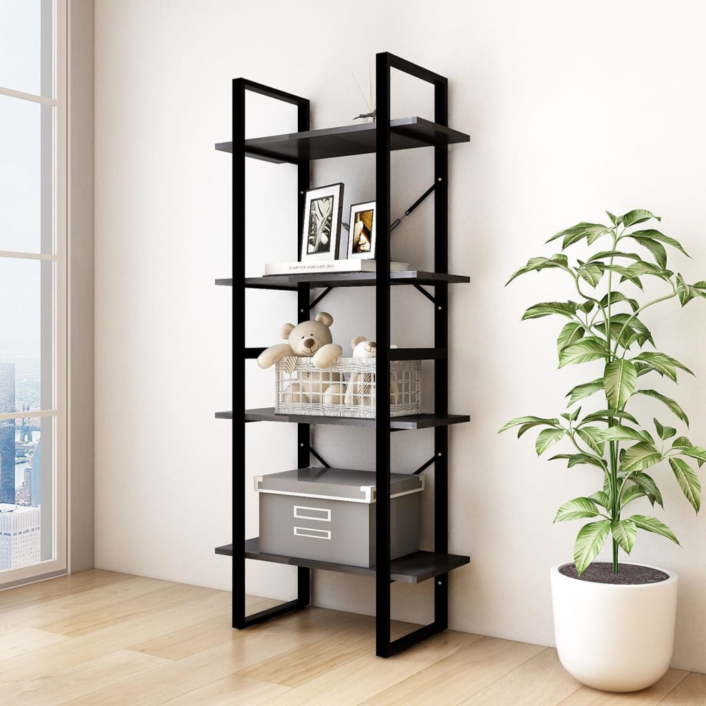 vidaXL Bibliotecă cu 4 rafturi, negru, 60x30x140 cm, lemn masiv de pin